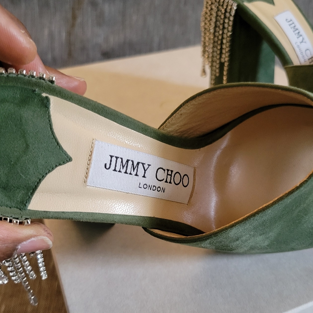 New Jimmy Choo Crystal Rhinestones Suede Mules Block Sandals Size 6.5/7. - Picture 9 of 12